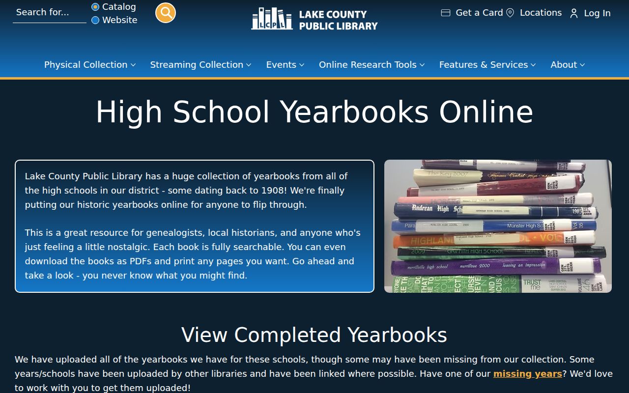 Lake County Public Library digitized yearbook collections including Munster High School