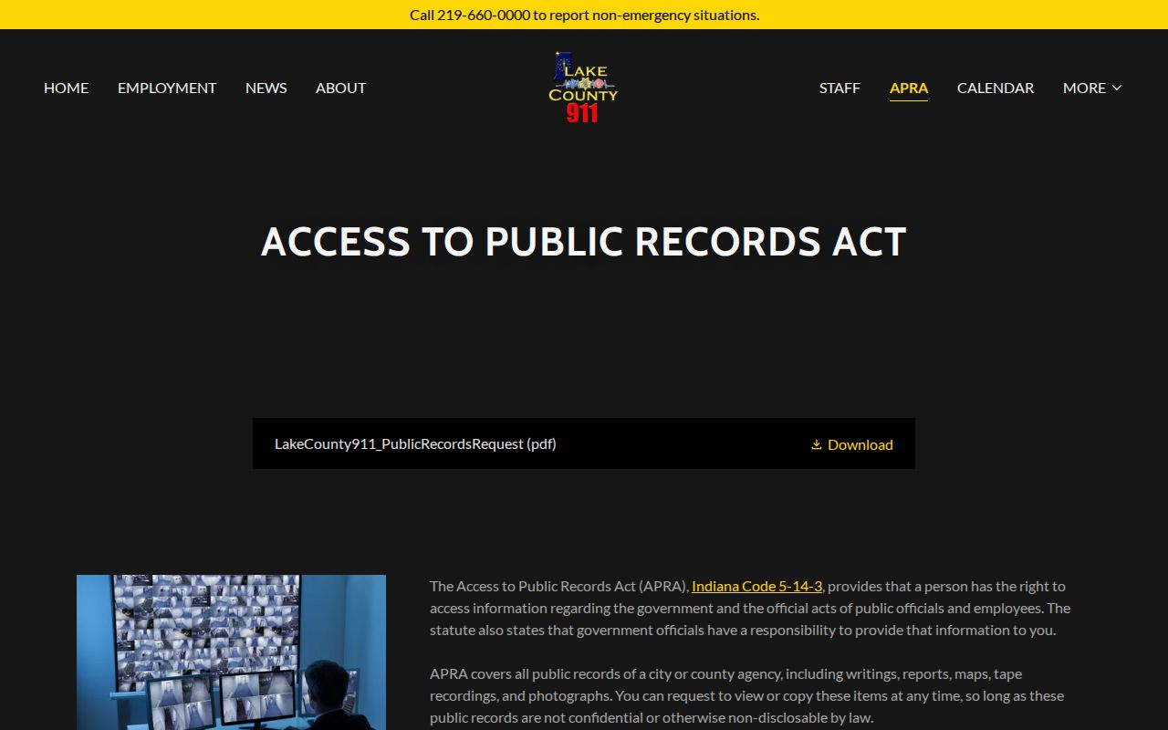 Lake County 911 public records request guidance for Indiana APRA