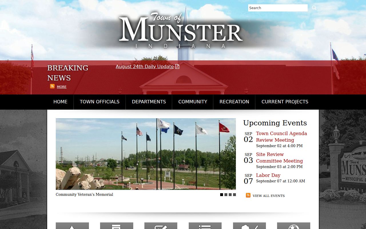 Town of Munster government home page used to locate municipal record offices
