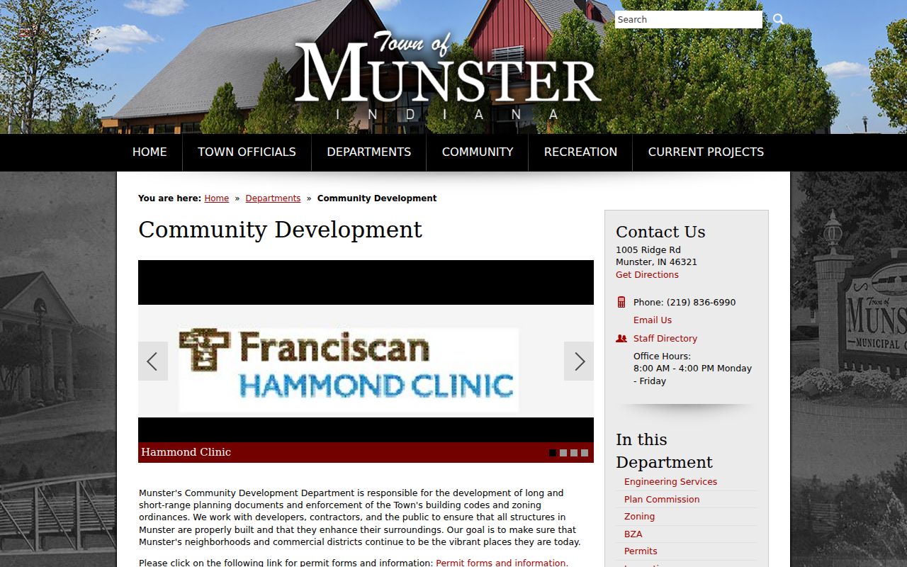 Munster Community Development page for neighborhood planning and permit records