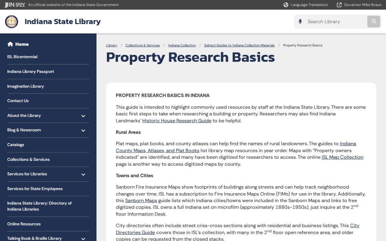 Indiana State Library property research guide for tracing a Munster house