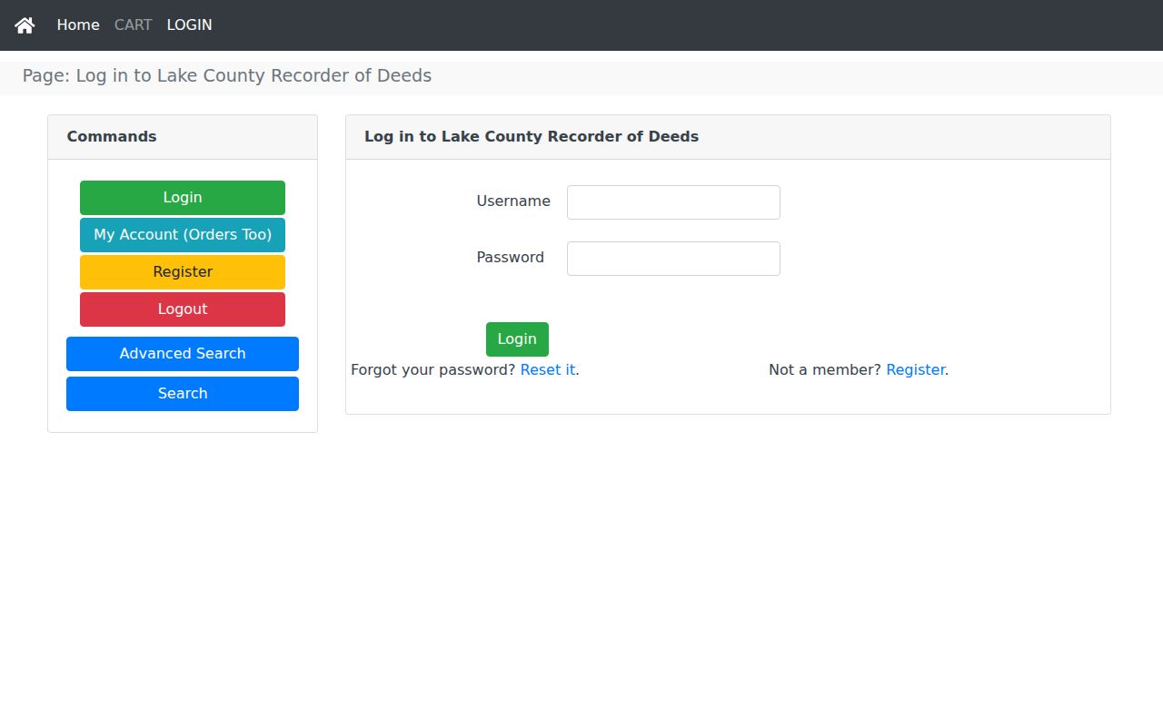 Lake County Recorder login gate before recorded document search